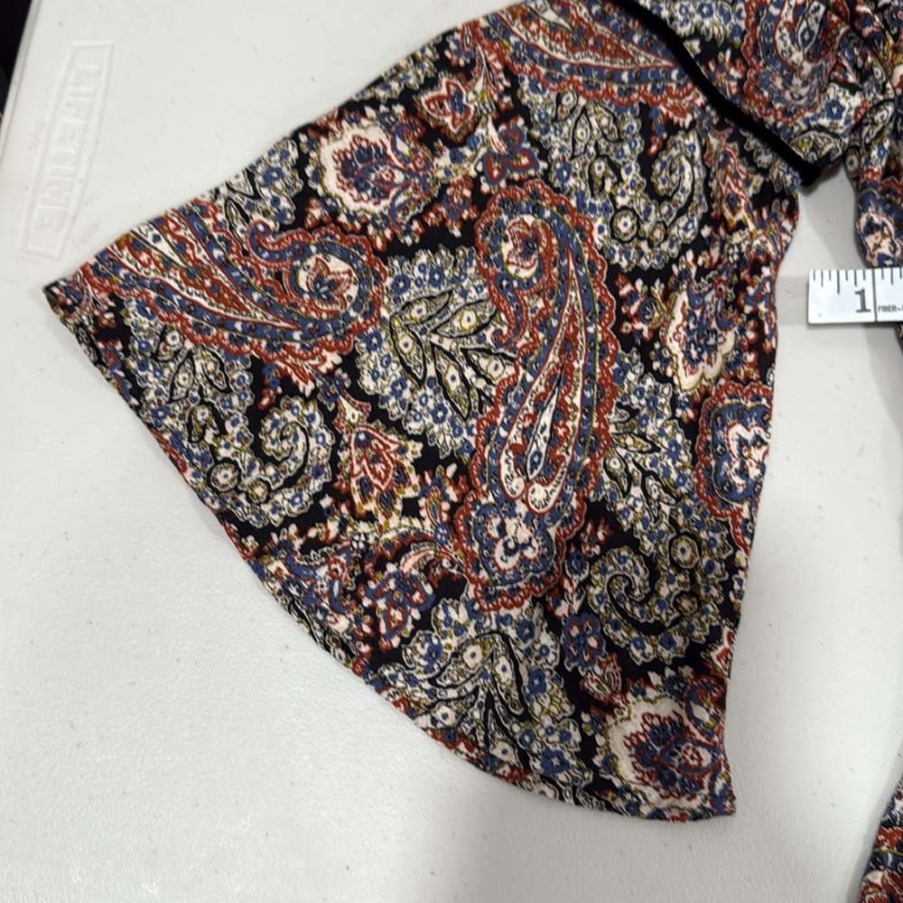 American Eagle Outfitters Long Sleeve Paisley Dress in Black, Rust, Cream - Picture 9 of 10